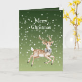 Carte Cerfs de Noël points bokeh verts blancs (Fleur jaune)
