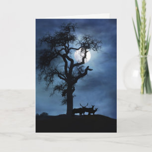 Carte Cerfs élans et arbre au solstice d'hiver