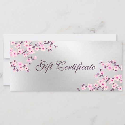 Carte Cerise Fleurs rose Silver Certificat cadeau (Devant)