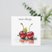 Carte Cerises amoureuses en Aquarelle, sur mesure (Debout devant)
