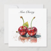 Carte Cerises amoureuses en Aquarelle, sur mesure (Devant)