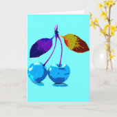 Carte Cerises bleues vives (Fleur jaune)