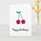 Carte cerises, joyeux anniversaire ! (Fleur jaune)