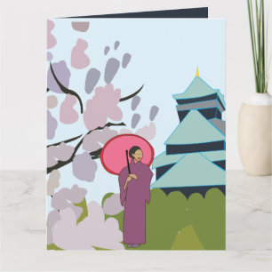 Carte Cerisier en Fleur Geisha Kimono Japon