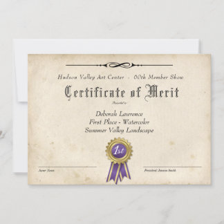 CARTE CERTIFICAT ART AWARD POUR LES SPECTACLES