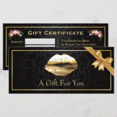 Carte Certificat cadeau 3D Gold Lips Artist Floral (Devant / Derrière)