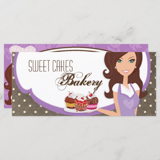 Carte Certificat cadeau 4"x9" Brunette Baker Cup Cakes (Devant / Derrière)