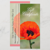 Carte Certificat cadeau à la fleur de pavot rouge (Devant / Derrière)
