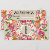 Carte Certificat Cadeau à Monogramme Kraft Floral Rustiq (Devant / Derrière)