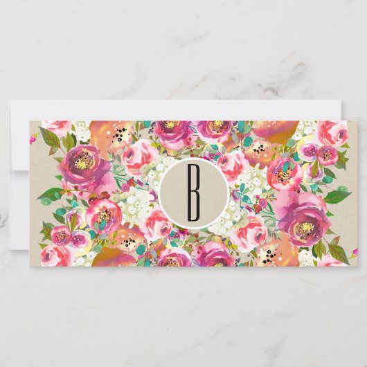 Carte Certificat Cadeau à Monogramme Kraft Floral Rustiq (Devant)