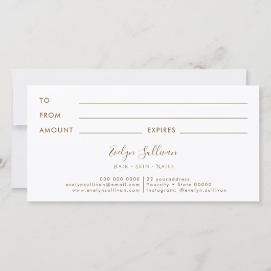 Carte Certificat cadeau agate vert Seafoam (Dos)