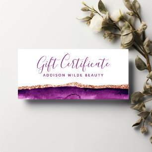 Carte Certificat Cadeau Aquarelle Violet Et Or