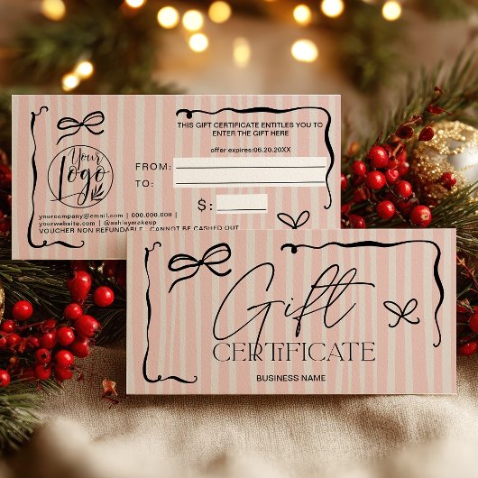 Carte Certificat Cadeau Arc Rose Rétro Excentrique Dessi