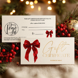 Carte Certificat cadeau au logo Gold Bow Coquette Rouge