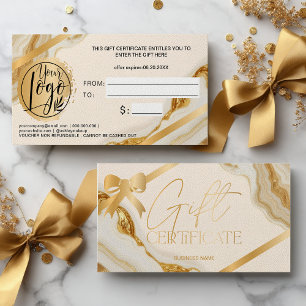 Carte Certificat cadeau avec logo en marbre et ruban dor