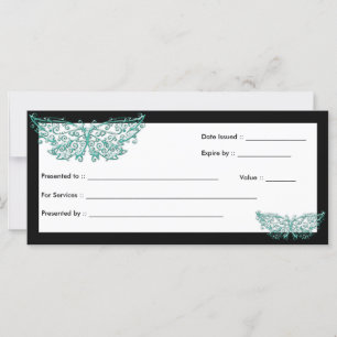 Carte Certificat cadeau :: Beau Papillon Turquoise