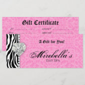 Carte Certificat cadeau bijoux Zebra Pink Leopard (Devant / Derrière)