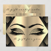 Carte Certificat cadeau Black Gold Lashes Maquillage Art (Devant / Derrière)
