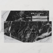 Carte Certificat cadeau Black White & Silver Marble Glam (Devant / Derrière)