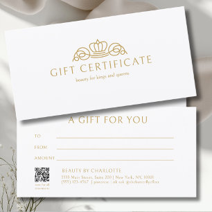 Carte Certificat Cadeau Blanc Salon Couronne Élégante