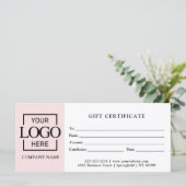 Carte Certificat Cadeau Blanc Simple Moderne pour Entrep (Debout devant)