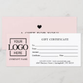 Carte Certificat Cadeau Blanc Simple Moderne pour Entrep (Devant / Derrière)