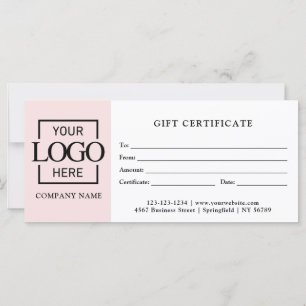 Carte Certificat Cadeau Blanc Simple Moderne pour Entrep