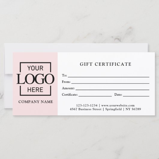 Carte Certificat Cadeau Blanc Simple Moderne pour Entrep (Devant)