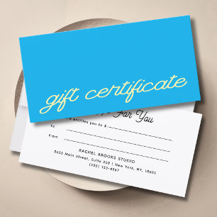 Carte Certificat Cadeau Bleu Script Moderne