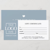 Carte Certificat Cadeau Bleu Simple Moderne pour Entrepr (Devant / Derrière)