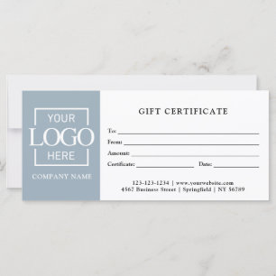 Carte Certificat Cadeau Bleu Simple Moderne pour Entrepr