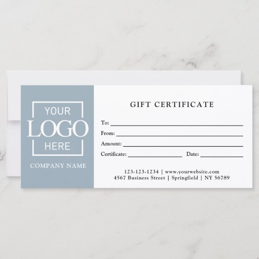 Carte Certificat Cadeau Bleu Simple Moderne pour Entrepr (Devant)