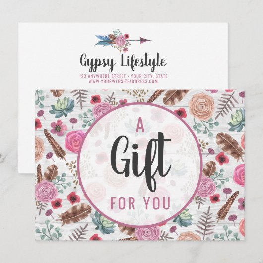 Carte Certificat Cadeau Bohème Chic Flèche en Plume Rust (Devant / Derrière)