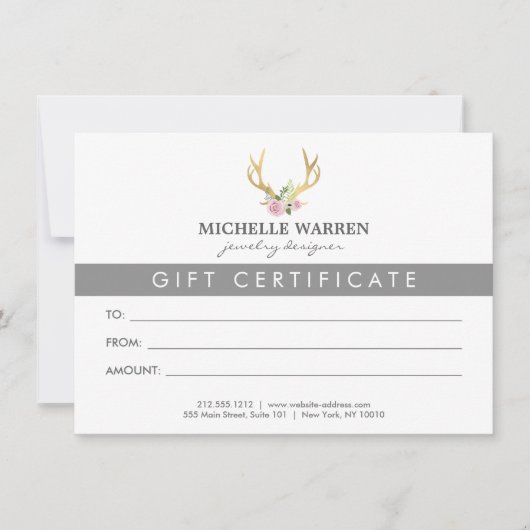 Carte Certificat cadeau Bohemian Gold Antlers (Devant)