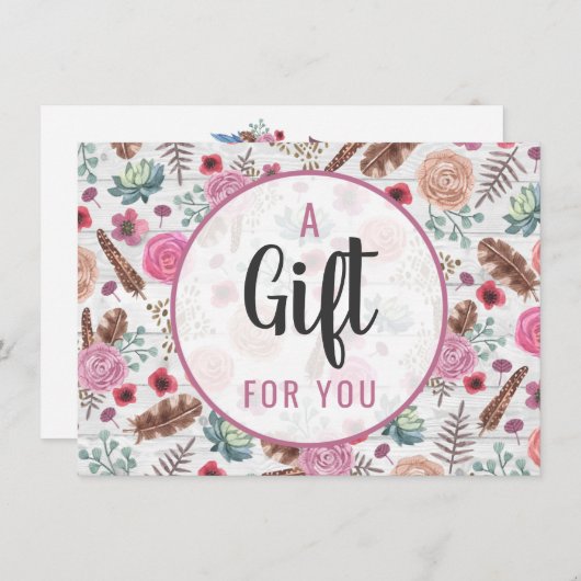 Carte Certificat cadeau Boho Chic Rustic Feather Flèche (Devant / Derrière)