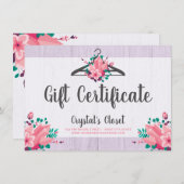 Carte Certificat cadeau Boho Floral Vêtements penderie (Devant / Derrière)