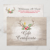Carte Certificat Cadeau Bois de Cerf Rustique Rose Bohèm (Devant / Derrière)