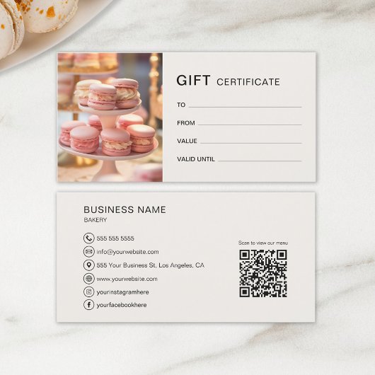 Carte Certificat cadeau Boulangerie Cupcake Cake Shop Bu