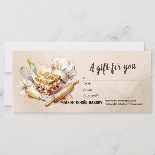 Carte Certificat Cadeau Boulangerie Magasin Pâtissier Bo (Devant)