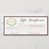 Carte Certificat cadeau Boutique boulangerie professionn (Dos)