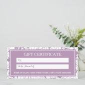 Carte Certificat cadeau boutique florale violet moderne (Debout devant)