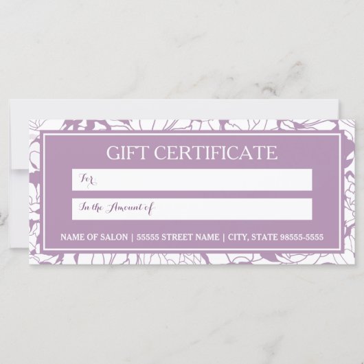 Carte Certificat cadeau boutique florale violet moderne (Devant)