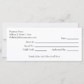 Carte Certificat cadeau Burger (Dos)