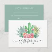 Carte Certificat-cadeau Cactus Aquarelle (Devant / Derrière)