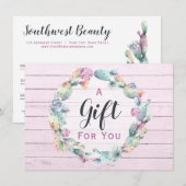 Carte Certificat Cadeau Cactus Succulente Aquarelle Bohè (Devant / Derrière)