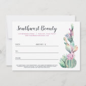 Carte Certificat Cadeau Cactus Succulente Aquarelle Bohè (Dos)