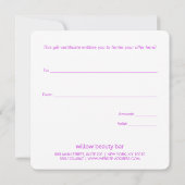 Carte Certificat cadeau Cadeau Or Rose Cute (Dos)