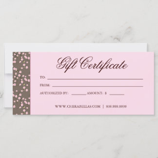 Carte Certificat cadeau Cerisier Fleur Fleur Rose Beige