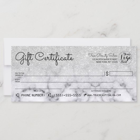 Carte Certificat cadeau chèque Parties scintillant argen (Devant)