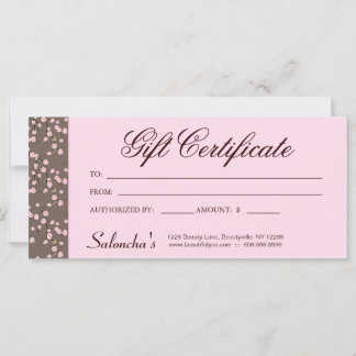Carte Certificat cadeau Cherry Blossom Massage Salon ros